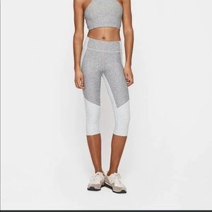Outdoor Voices Crop leggings. Black and blue. And gray scale.